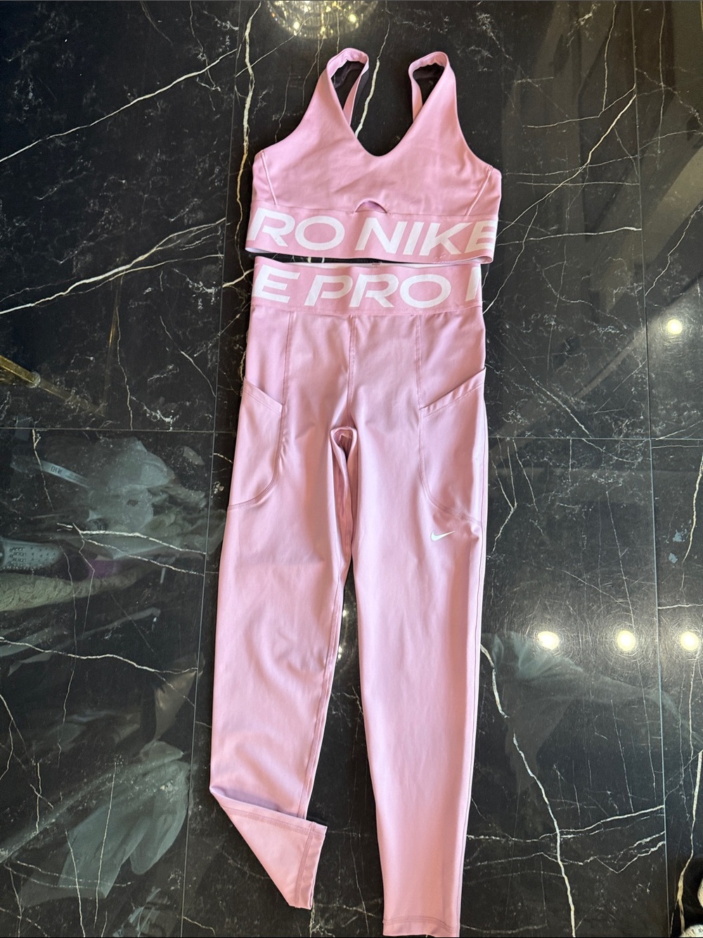 Nike Pink Pro Pocket Leggings and Sports Bra Set